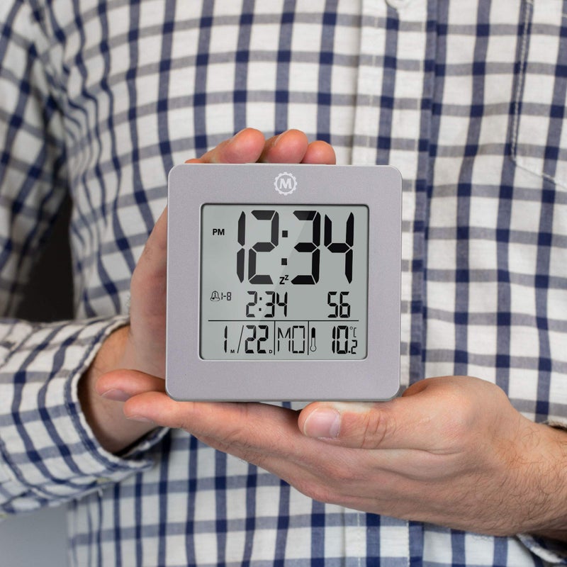 MARATHON Digital Desktop Clock, Graphite Gray - Easy-to-Read 3.5â€ Display with Temperature & Date - Includes Alarm with Snooze & Backlight - Image 2